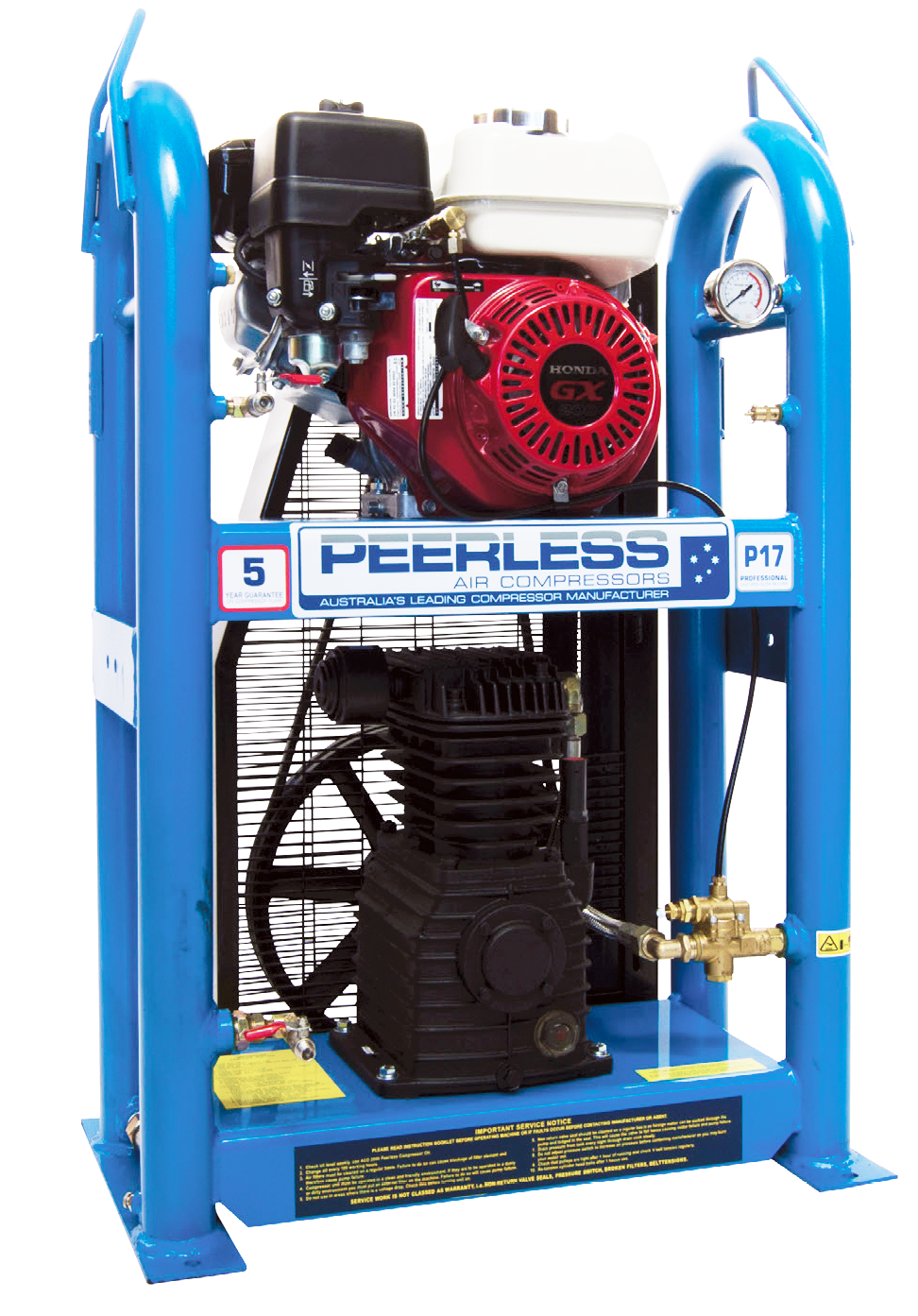 P17 Petrol Air Compressor: Belt Drive, Honda GX200, 350LPM