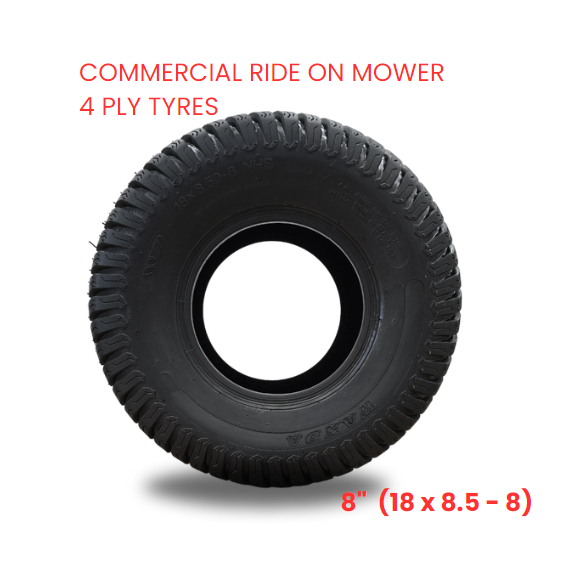 1 x COMMERCIAL RIDE ON MOWER 4 PLY TYRES - 18 X 8.50- 8" (210/60-8")