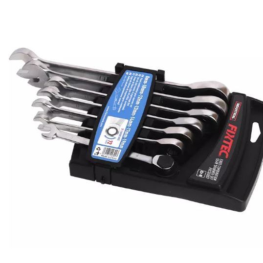 FIXTEC 7pcs Fixed Head Combination Ratchet Spanner Set