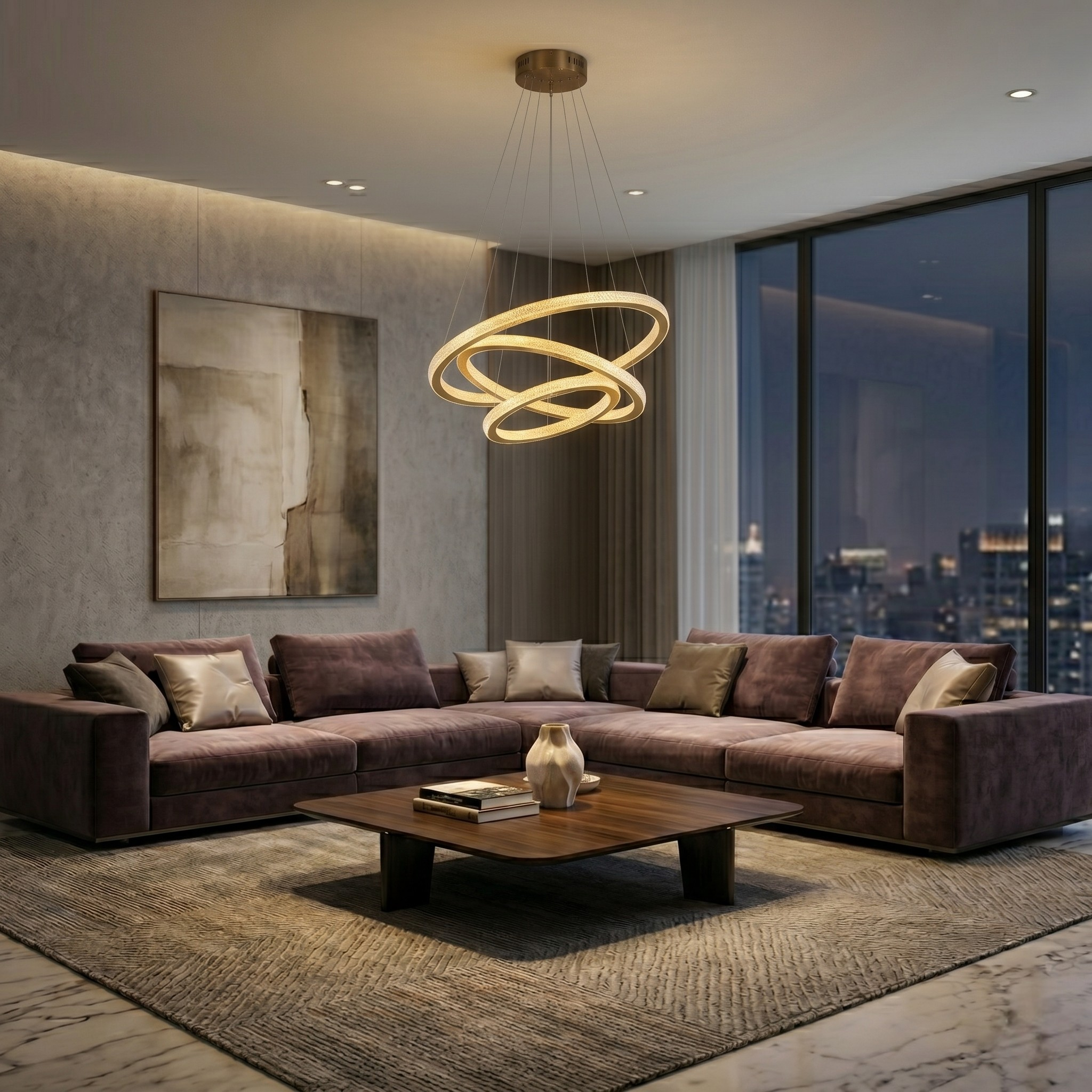 3-Ring LED Crystal Chandelier Pendent Light
