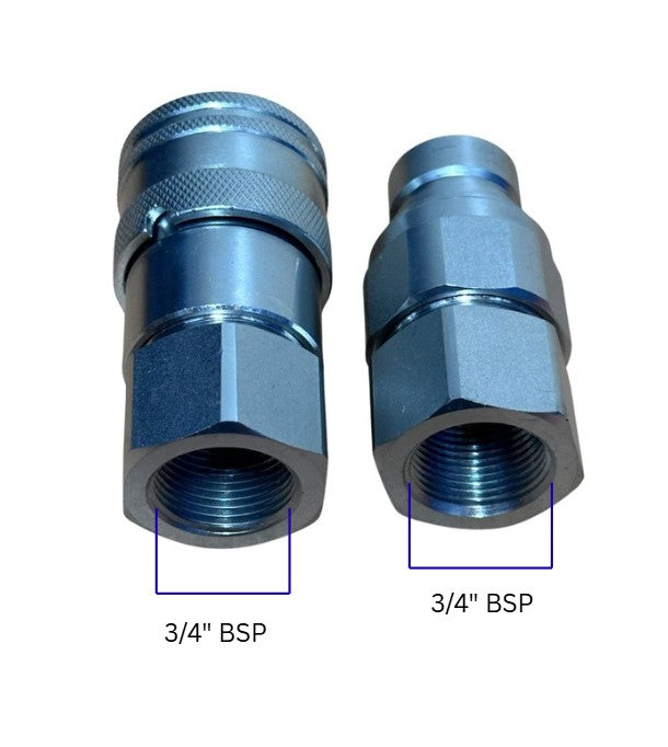 Stucchi-Style 3/4" BSP Hydraulic Flat Face Coupler Set for Excavator & Bobcat (ISO16028)
