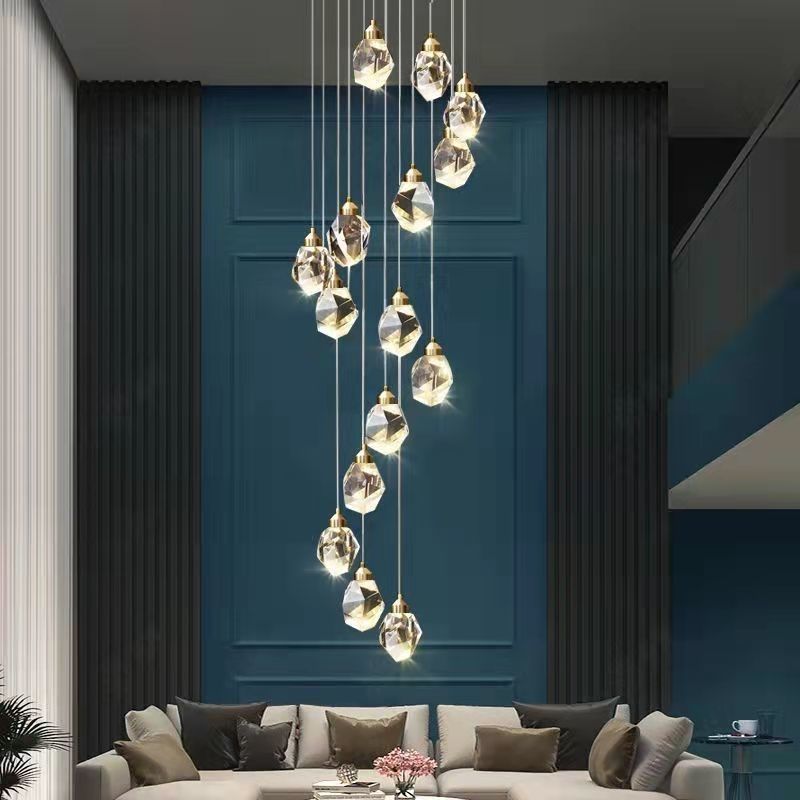 Crystal Gem / Rock Crystal Multi-Drop Chandelier Pendant Light