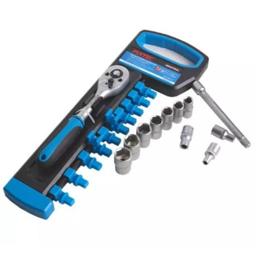 FIXTEC 12pcs Ratchet 1/2" Drive with Socket Set
