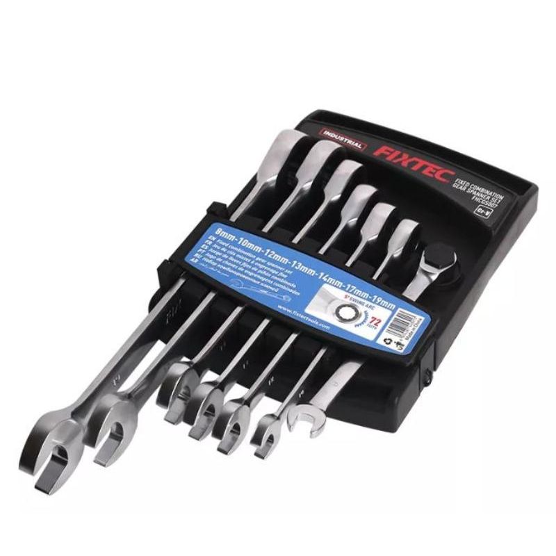 FIXTEC 7pcs Fixed Head Combination Ratchet Spanner Set