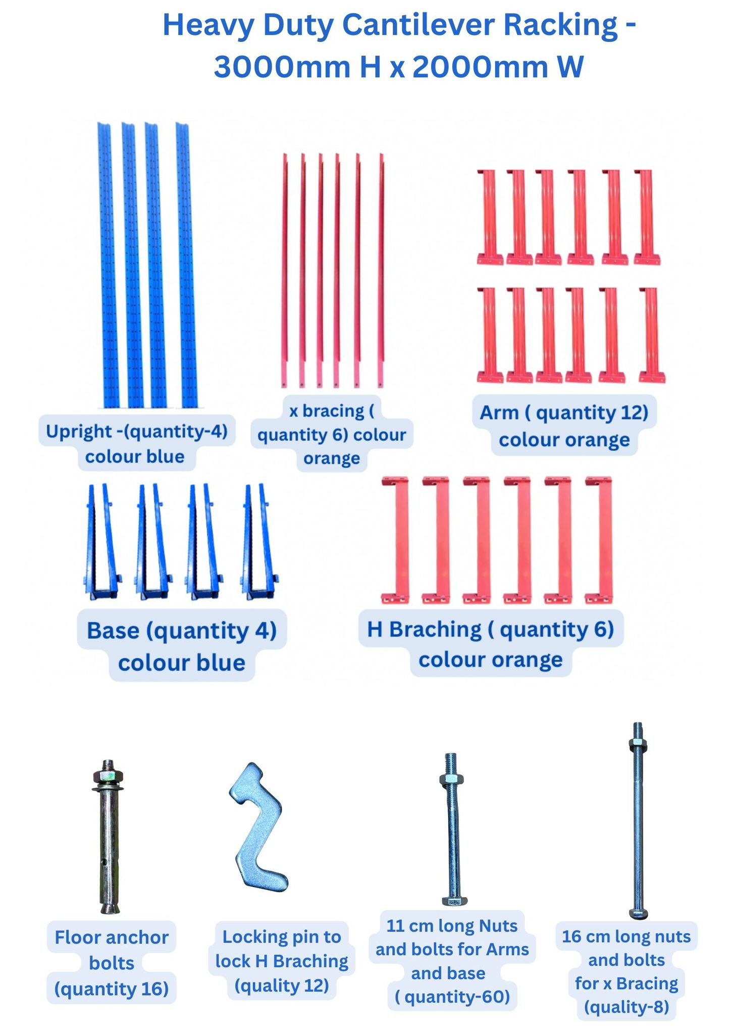 Heavy Duty Cantilever Racking - 3000mm H x 2000mm W