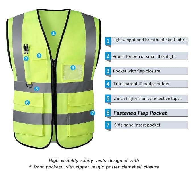 Mesh Reflective Safety Vest with Pockets and ID Badge Holder Unisex Workwear with High Visibility Yellow