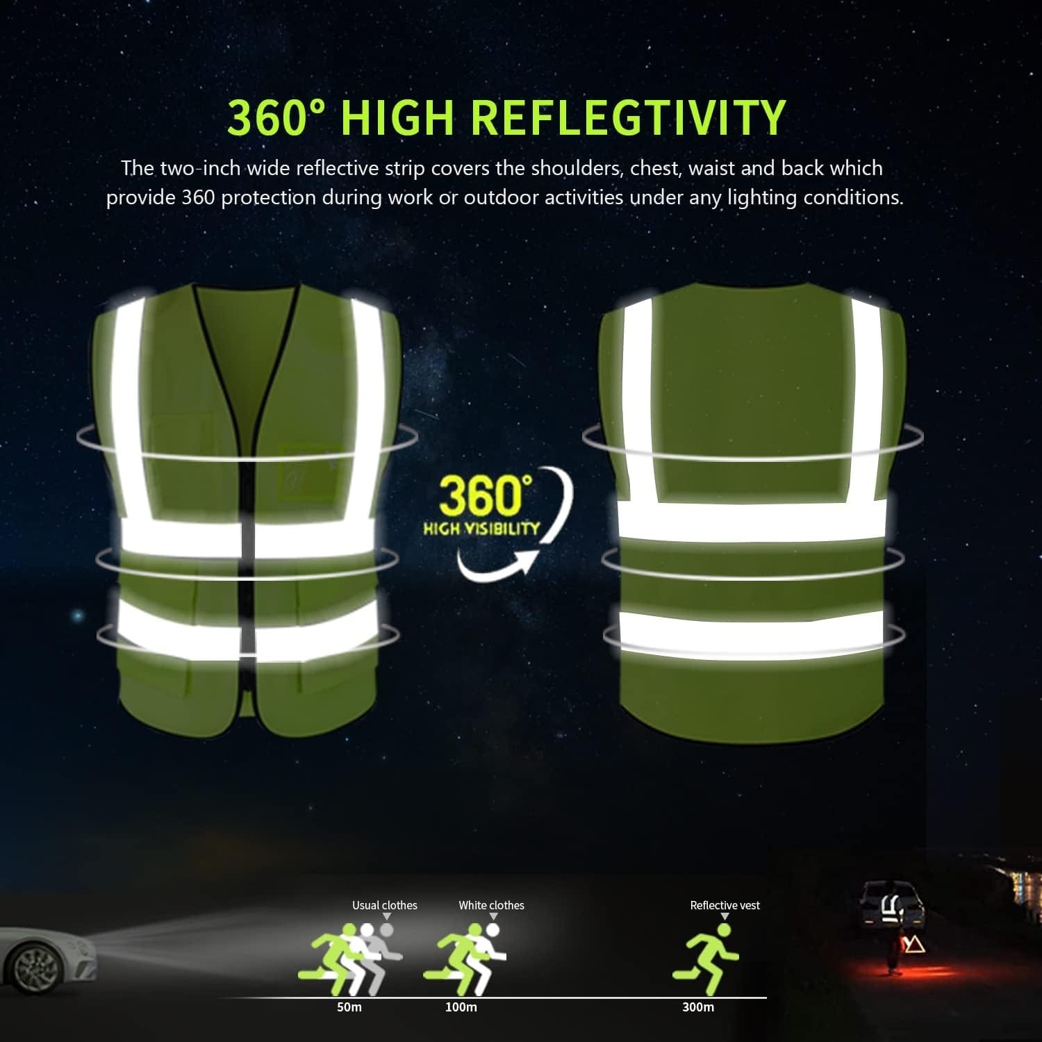 Mesh Reflective Safety Vest with Pockets and ID Badge Holder Unisex Workwear with High Visibility Yellow