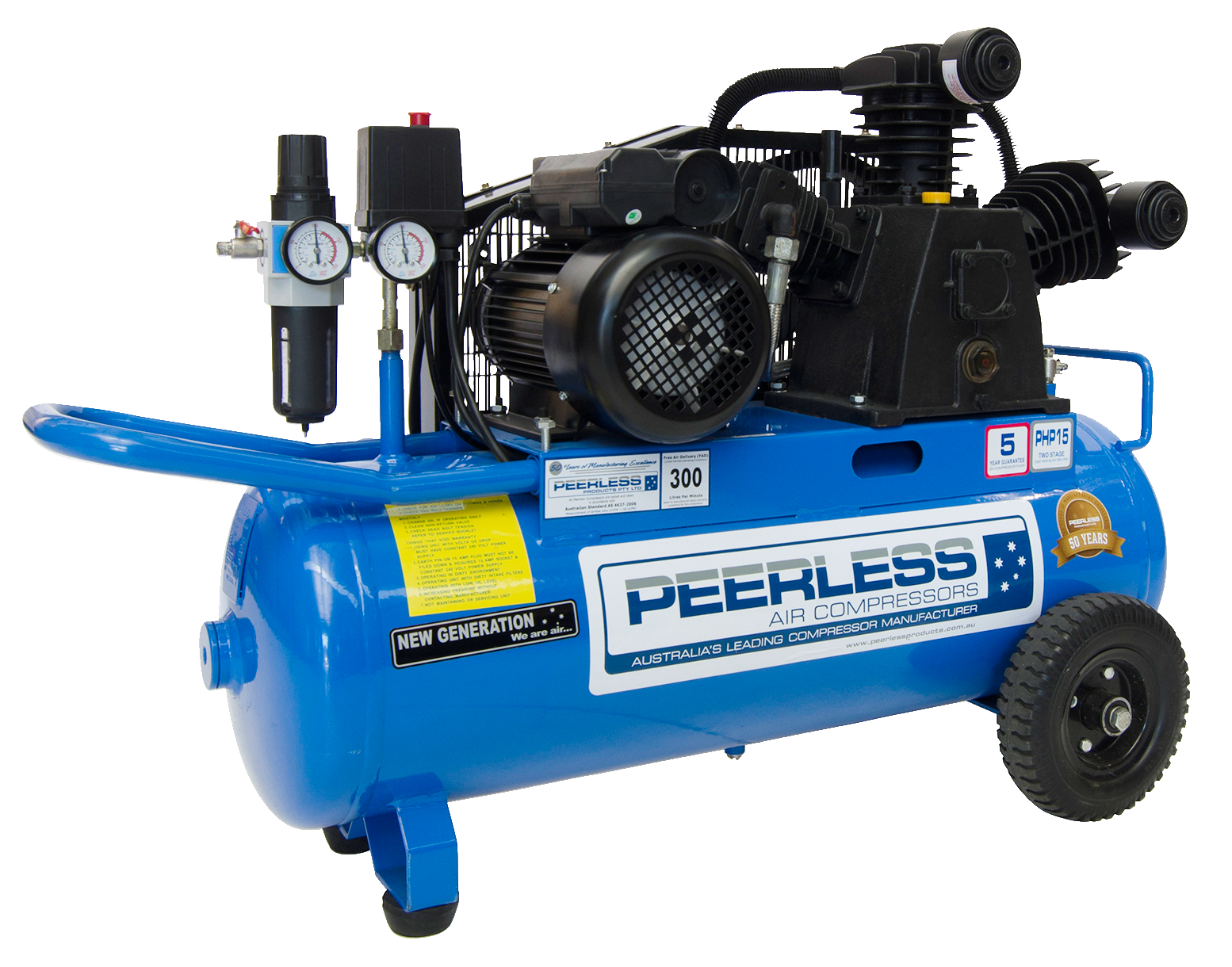 Portable HP15 Single Phase Air Compressor: Belt Drive, 15Amp, 3.5HP, 300LPM - for High Pressure
