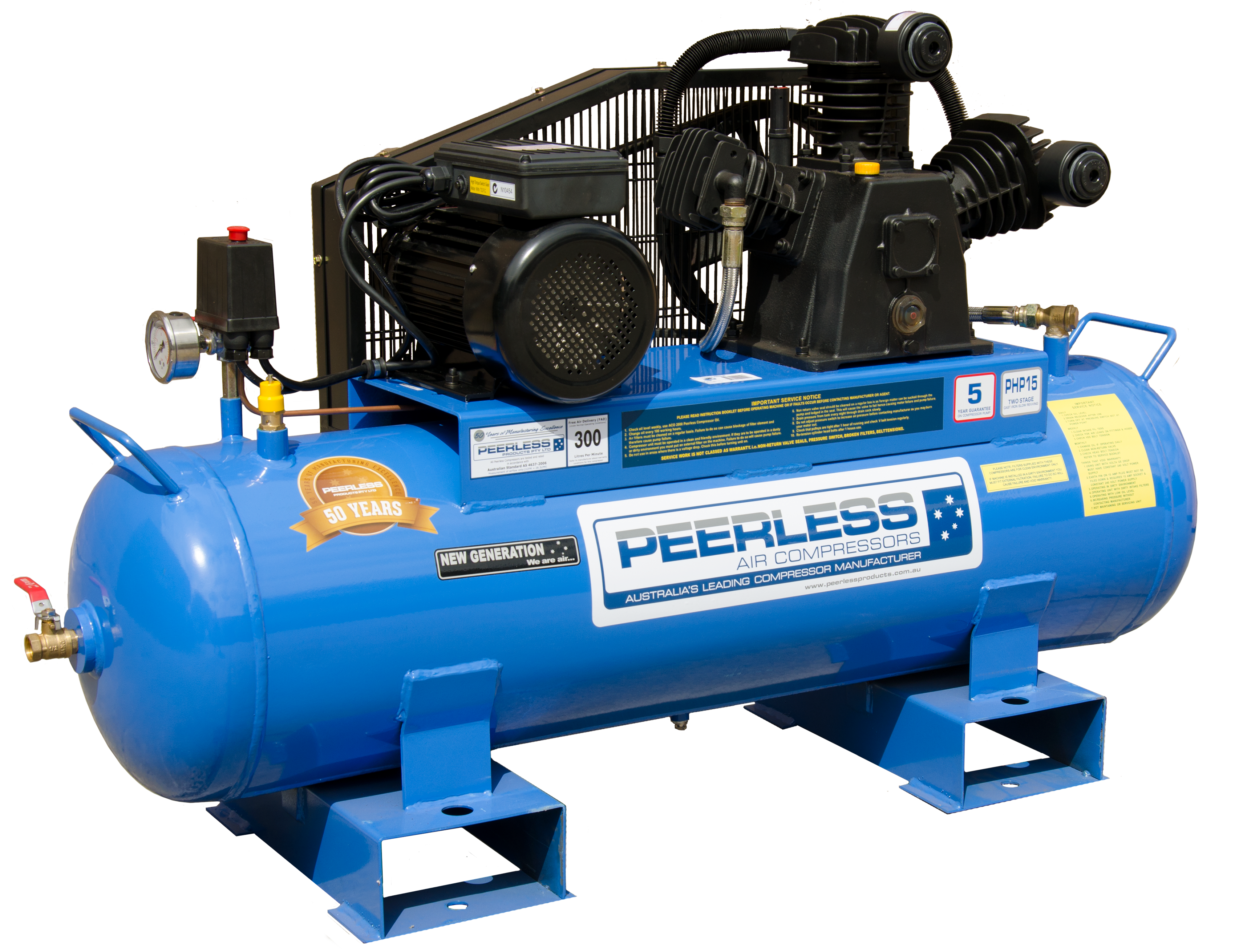 PHP15 Single Phase Air Compressor: Belt Drive, 15Amp, 3.5HP, 300LPM - for High Pressure