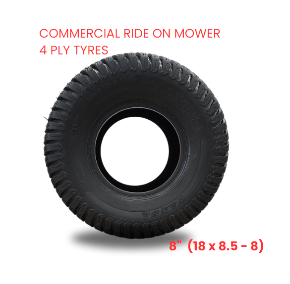 2 x COMMERCIAL RIDE ON MOWER 4 PLY TYRES - 18 x 8.5 - 8 (210/60-8")