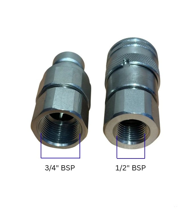 Stucchi-Style 1/2" Flat Face Hydraulic Couplers, 1/2" NPT Skid Steer Hydraulic Quick Connect Couplers (ISO16028)