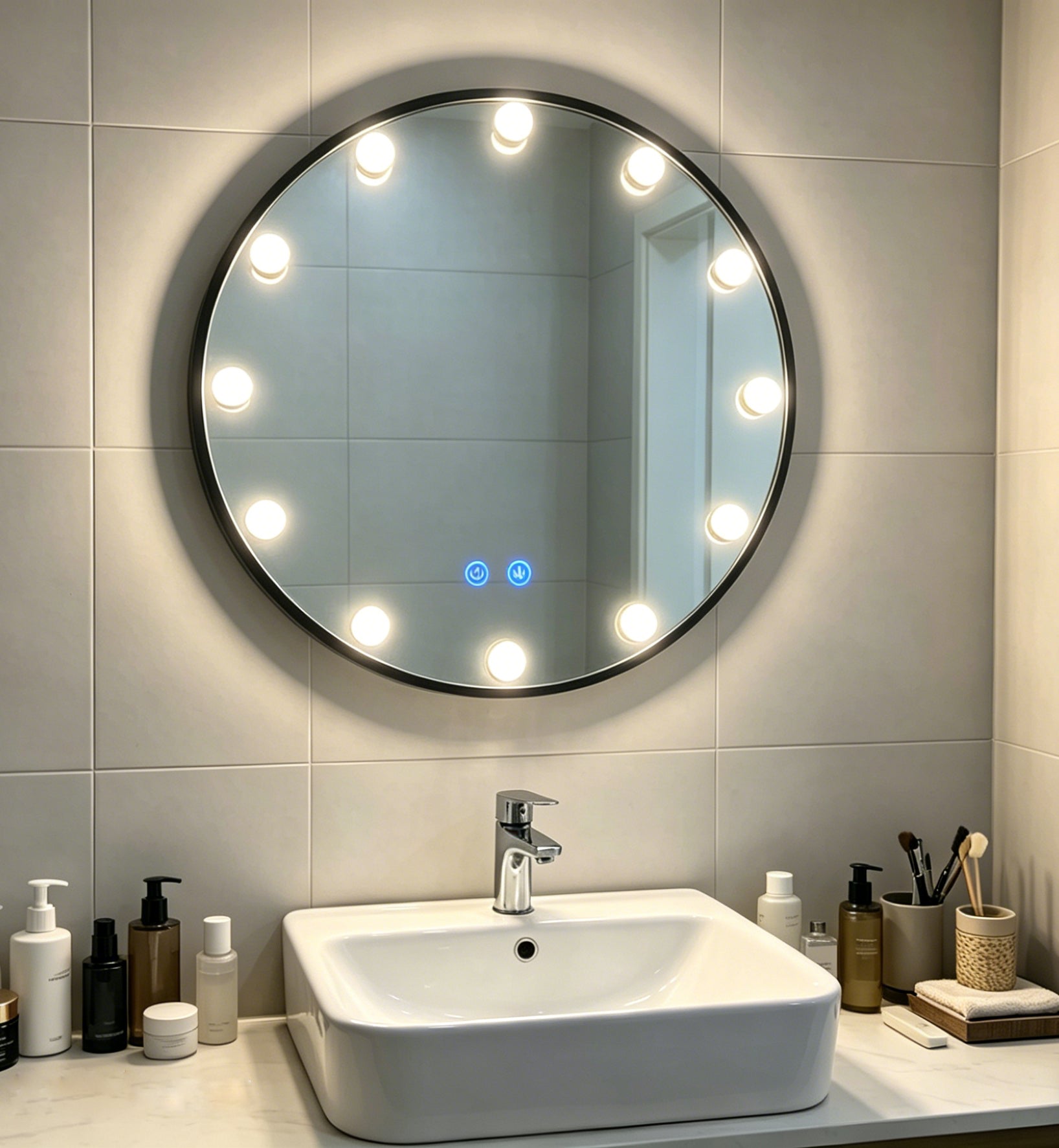 Round Hollywood Vanity Mirror with Touch Control and Antifog