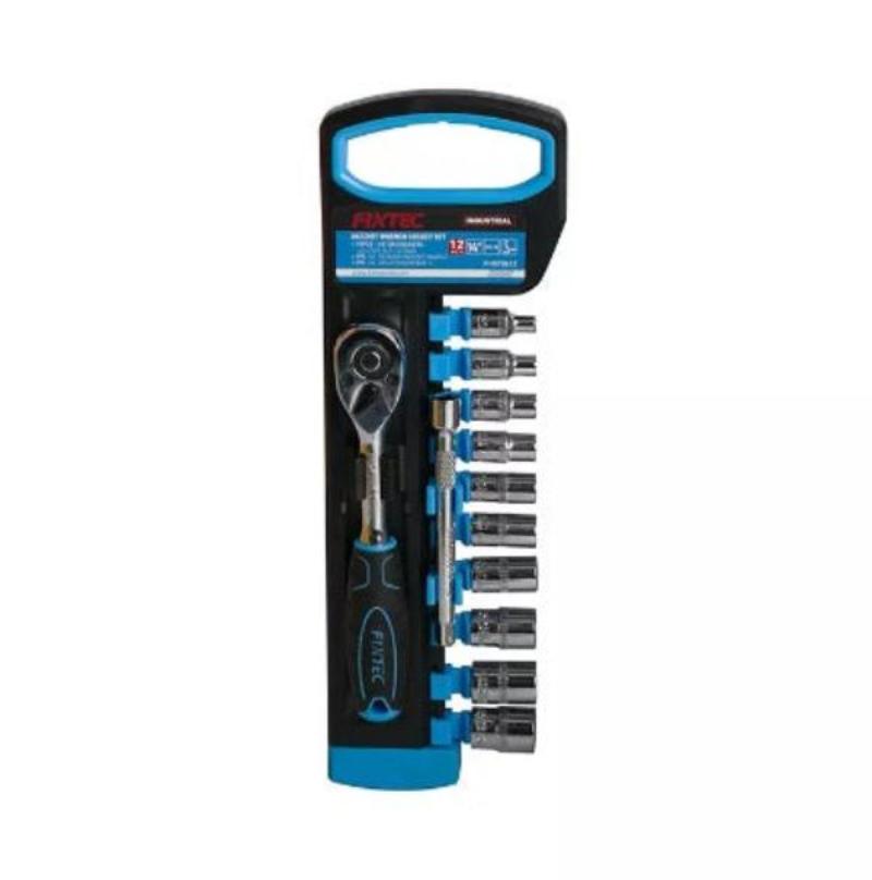 FIXTEC 12pcs Ratchet 3/8" Drive With Socket Set