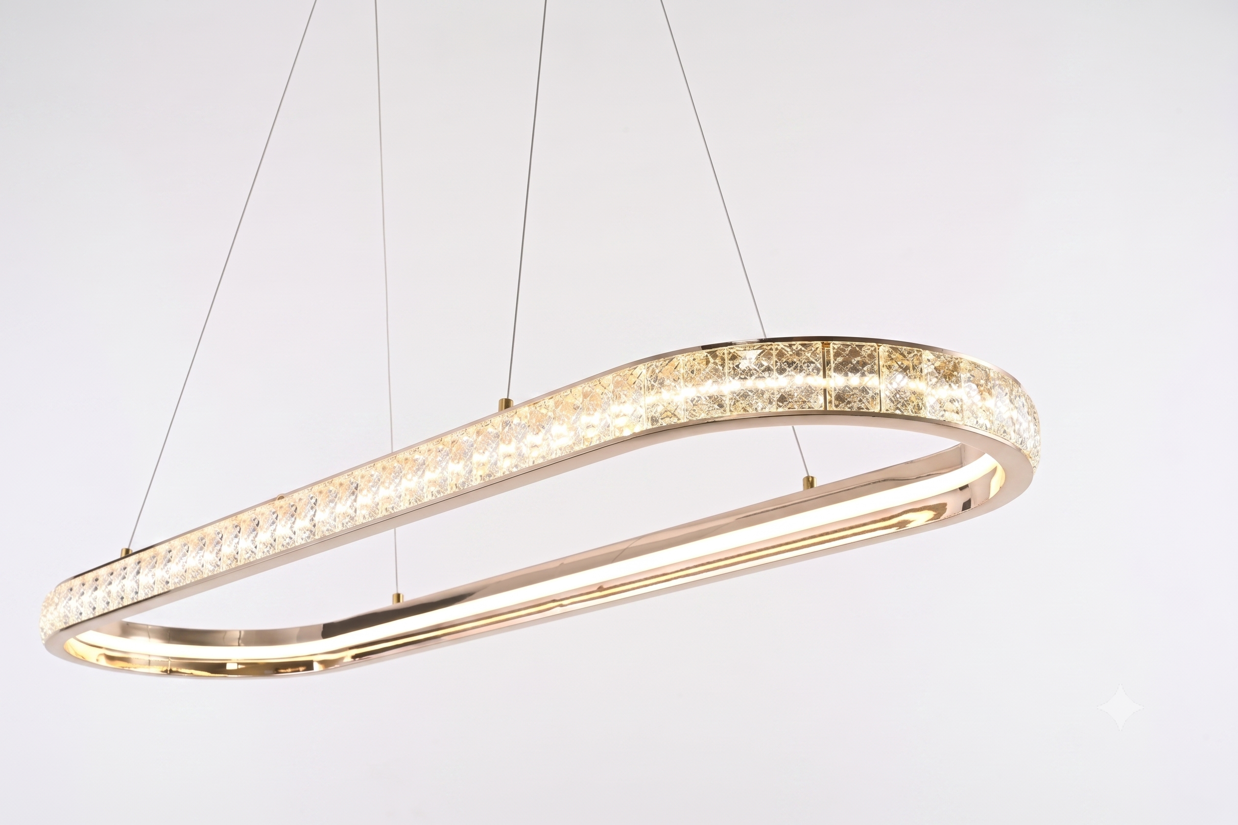 Gold Oval LED Crystal Island Pendant Light
