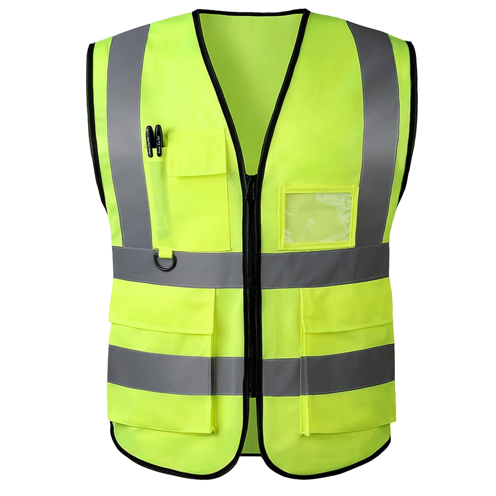 Mesh Reflective Safety Vest with Pockets and ID Badge Holder Unisex Workwear with High Visibility Yellow