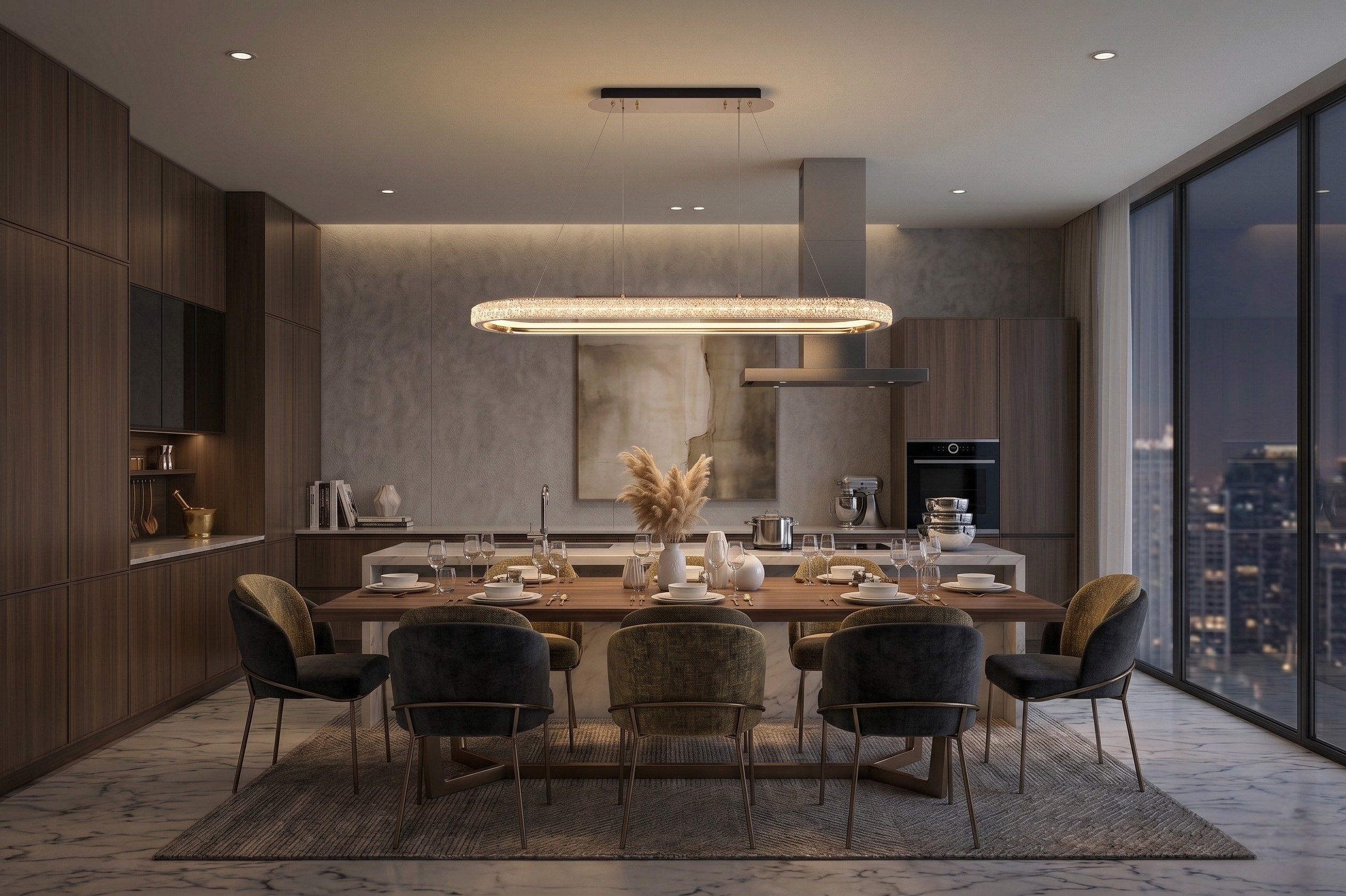 Gold Oval LED Crystal Island Pendant Light