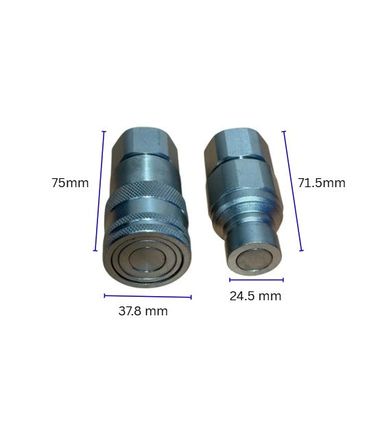 Stucchi-Style 1/2" Flat Face Hydraulic Couplers, 1/2" NPT Skid Steer Hydraulic Quick Connect Couplers (ISO16028)