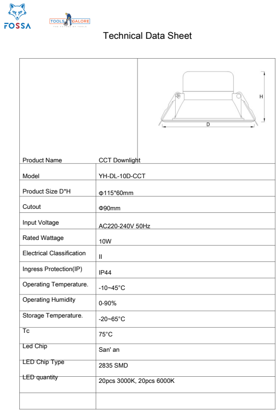 10W Dimmable LED Downlight 90mm Tri Color CCT
