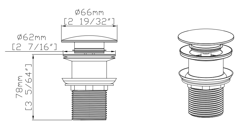 Fossa Pop-Up Waste 32mm - Chrome / Matte Black