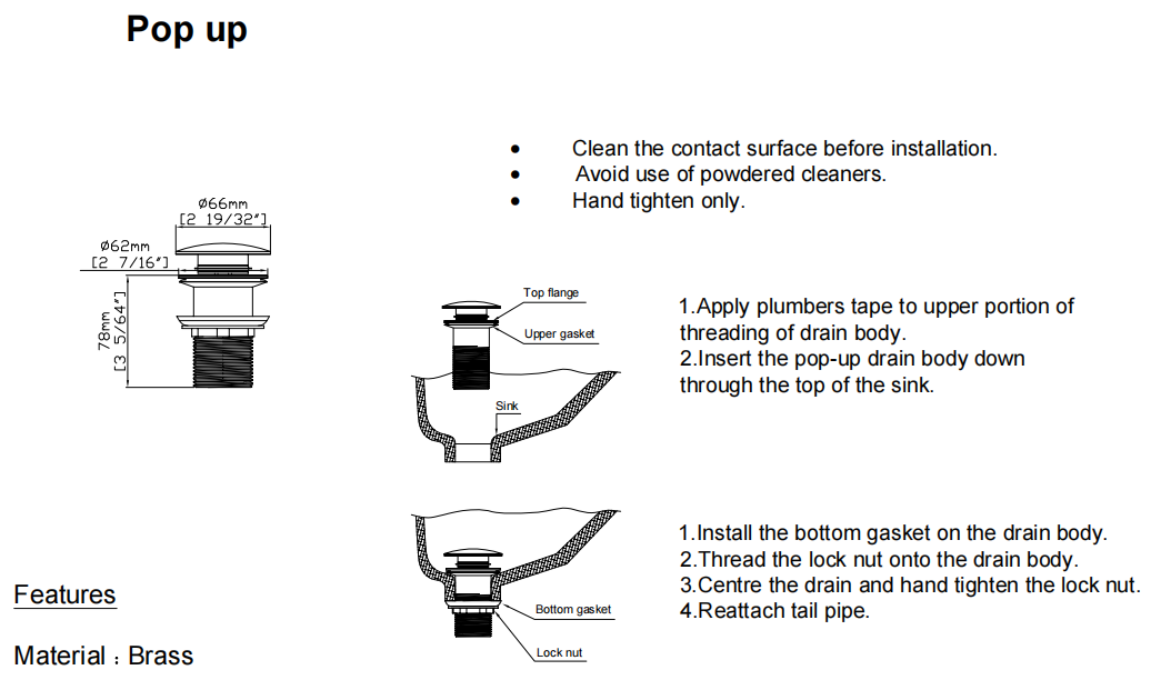 Fossa Pop-Up Waste 32mm - Chrome / Matte Black